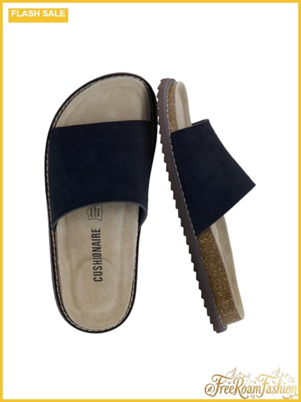 Suede Arch Support Slide Sandals with Cork Cork Footbed Comfort